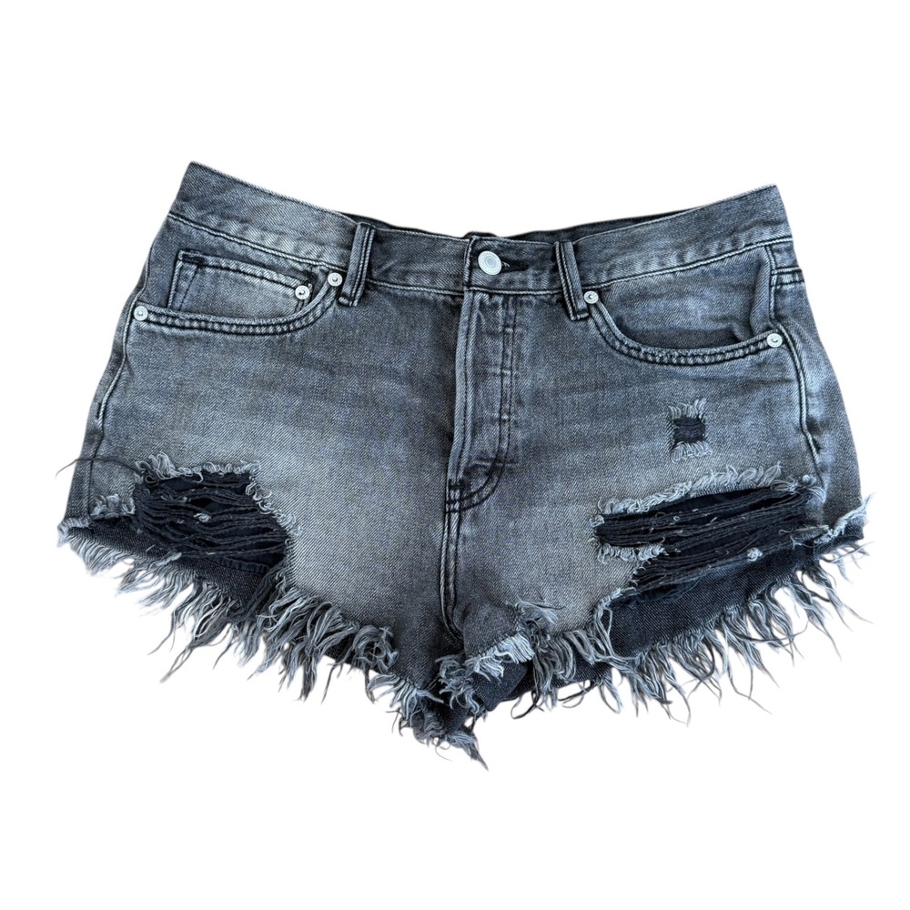Free People We The Free Good Vibrations Cut-Off Shorts Distressed 28 Black